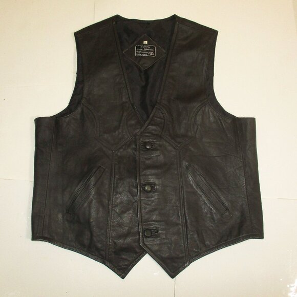 VTG ORIGINALES Hnos Solorzano 100% Black Leather Vest size 48 - Picture 1 of 4